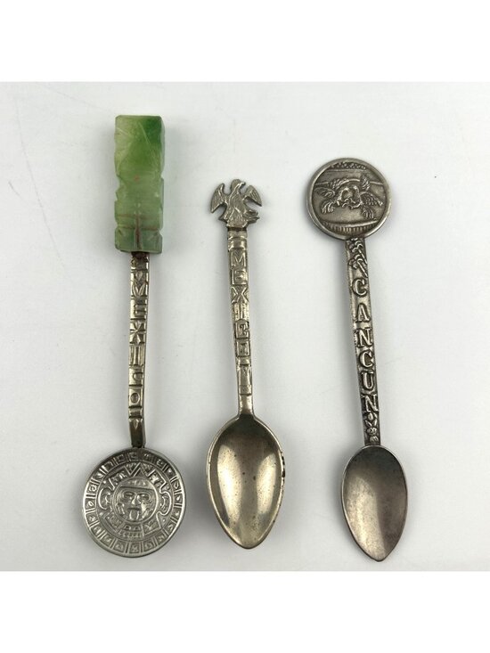 Mexico Other - Mexico Souvenir 3 Spoons - Cancun, Eagle & Jade Tiki -  Marked Alpaca